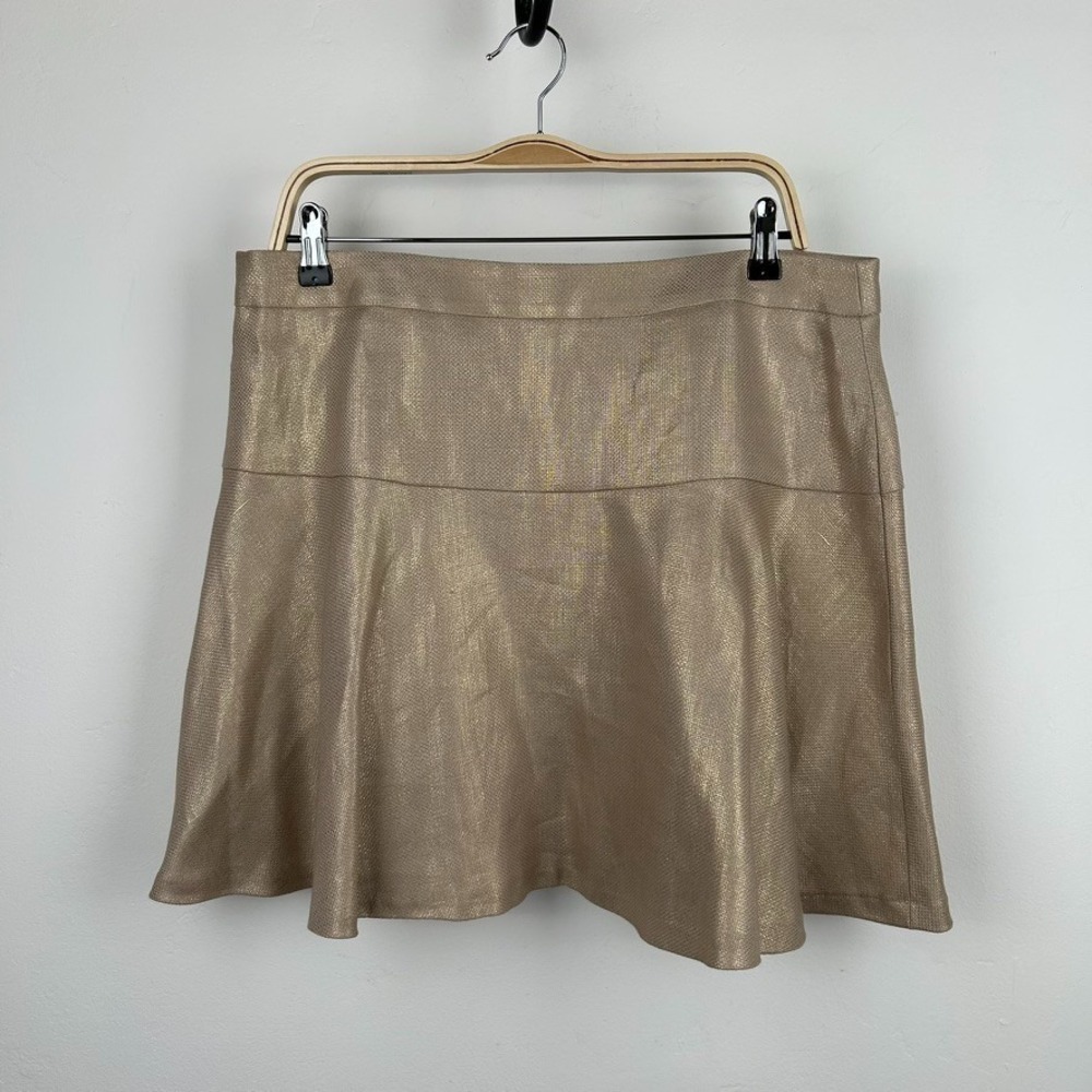 NWT Banana Republic Heritage Collection Gold Mini Flare Skirt Shine Linen SZ 14